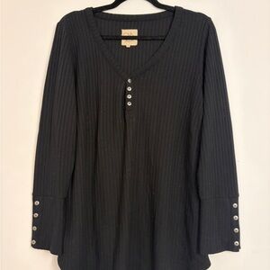 Chaser Black Waffle Knit Thermal Henley Long Sleeve Tunic Top Size XXL